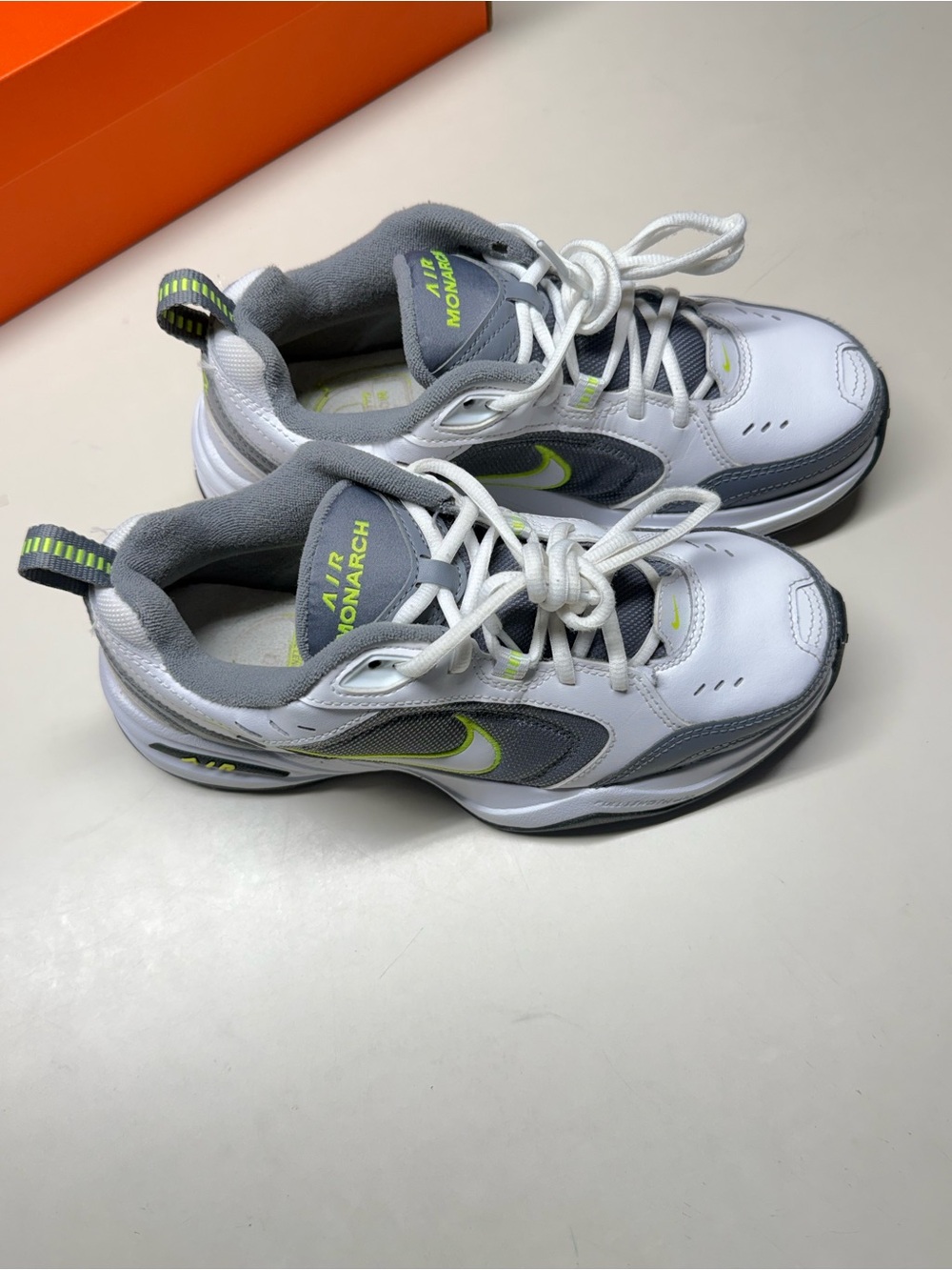 Nike Air Monarch IV Men’s US 7 Women’s 8.5 White Gray Volt w/ Original Box